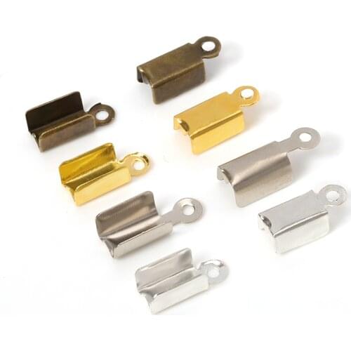 400pcs Metal Leather Cord Ends Caps String Fastener Cord Fold Crimp Clasps DIY Bracelet Accessories For Jewelry Making Findings