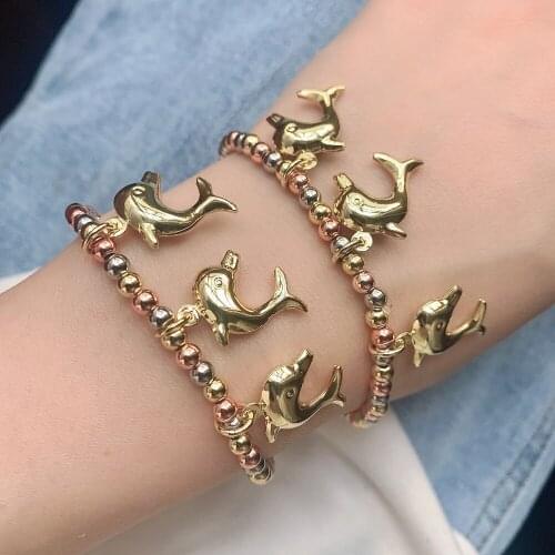 5PCS, Fashion Copper Beads Bracelets For Women Party Cute Dolphin Bracelet Bangle Vintage Charm Jewelry Gifts