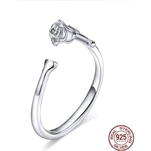 Afle S925 sterling silver rose open ring ring female lover gift flower simple fashion ring hand
