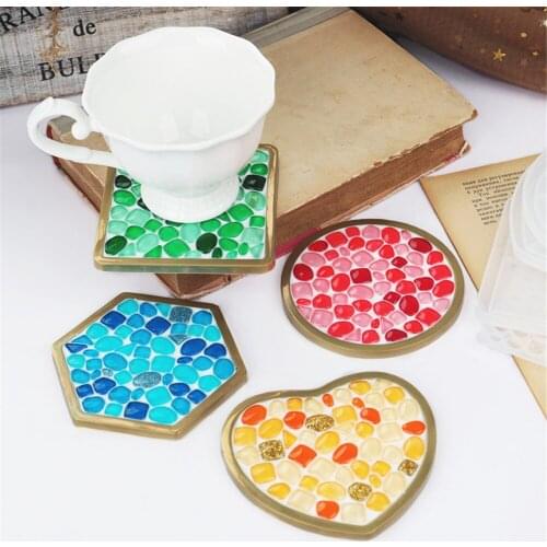 Diy Irregular Mosaic Cup Mat Silicone Mold Love Round Square Coaster Crystal Epoxy Resin Mold Mirror Handmade Home Decor