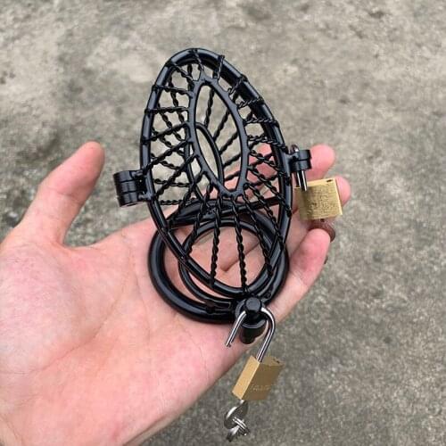 Double Lock Design Chastity Cage Device Cock Bird Cage With 3 Size Rings Penis Ring Lock Sex Toy For Men 18 Adult Games Sex Shop