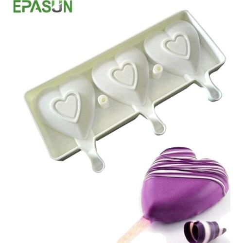 EPASUN 3 Bar Heart Silicone Ice Cubes Tray Cream Maker Mold Popsicle Candy Tools Pop Lolly Bar Frozen Mold DIY Dessert Mould