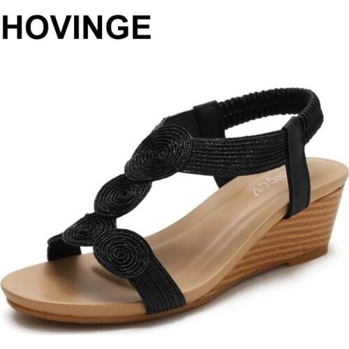 HOVINGE ladies sandles shoes women sandals wedge fashion casual summer roman gladiator elegant female sandalias big size 42