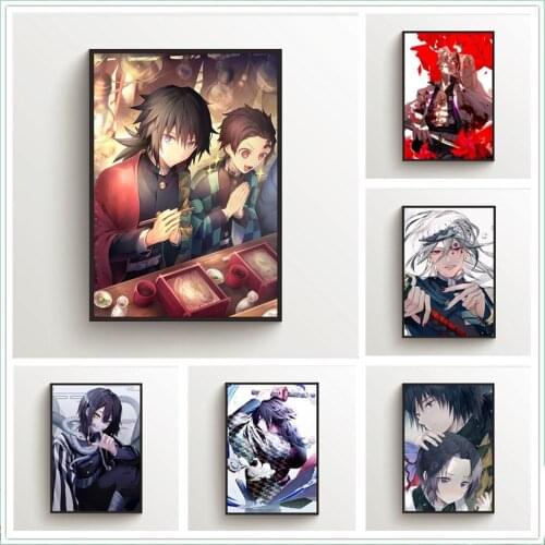 WTQ Canvas Painting Anime Posters Kimetsu No Yaiba Tomioka Giyuu Retro Poster Wall Decor Wall Art Picture for Living Room Decor