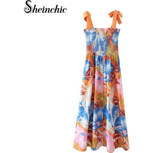 Summer Vacation Boho Beach Dress 2021 Sexy Spaghetti Strap Printed Midi Dresses for Women Bohemian Vestidos