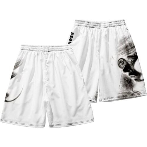 Hot Sale Casual Loose Elastic Waist Gym Sports Training Swimwear White Print Short Pants Men Summer Beach Board Shorts