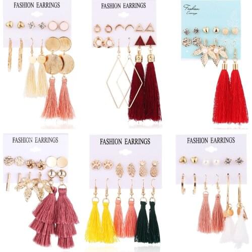 Fashion Long Tassel Gold Stud Earrings Set For Women Bohemian Geometric Fringed Earring Statement 2019 Brincos Female Jewelry