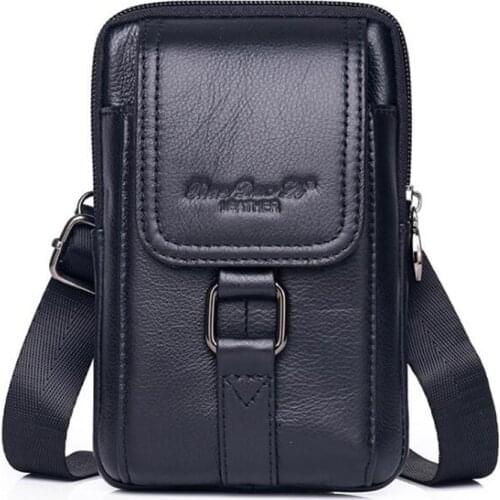 Genuine Leather Men Waist Pack Cross body Bum Hip Bag 5.5-6 Cell/Mobile Phone Case Mini Male Fanny Pack Messenger Belt Hook Bags
