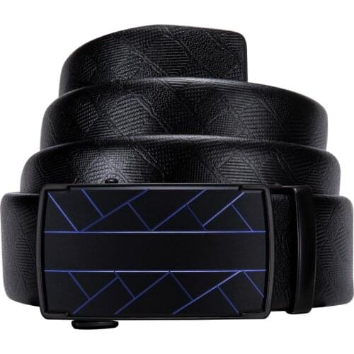 Men Black Cowhideleather Waist Belt Stripe Automatic Slide Buckle Designer Buckle Holeless Strap 100% Genuine Leather Adult