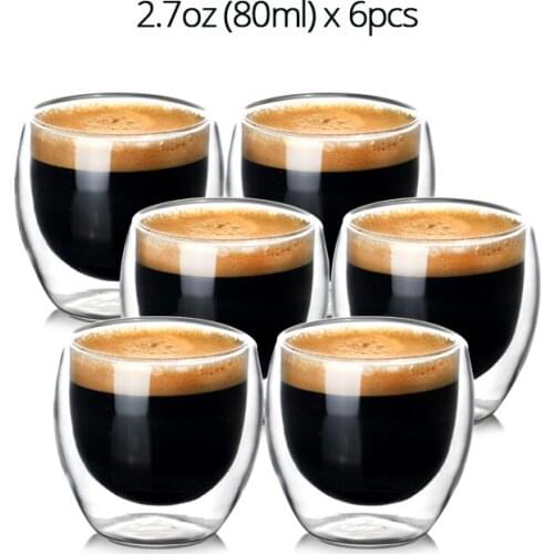 Set of 2/6pcs Double Wall Insulated Heat Resistant Glass Coffee Cups for Drinking Tea,Latte,Espresso Mug 80ml/200ml/250ml/270ml