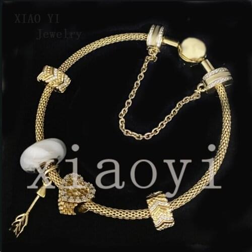 XIAOYI 2020 New 100% S925 Yellow love arrow love clip safety chain hand-designed jewelry bracelet for her girlfriend female