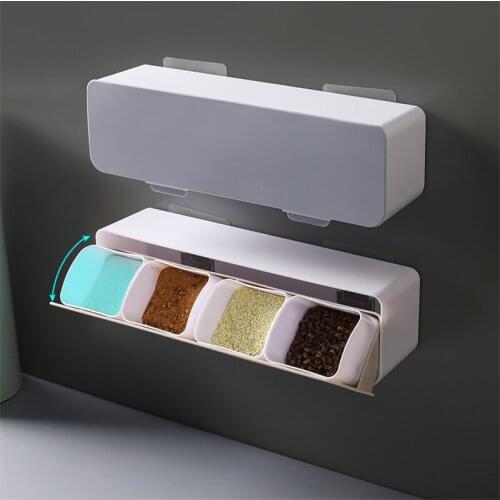 New Multifunctional Seasoning Pot Four Grid Integrated Plastic Seasoning Box Set Kitchen Seasoning Bottle Shelf Seasoning Powder
