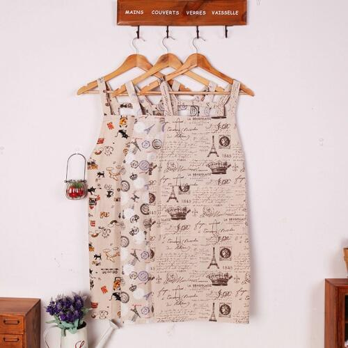 New European style creative fashion linen apron lady women working clothes kitchen cleaning household