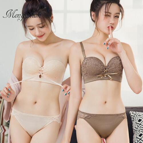 New lace bra suit Wedding dress Rope straps Strapless bra suit Pull B Sexy comfortable bra push up breathable bra suit 85A 85B