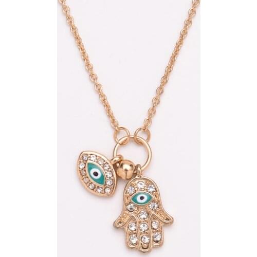 New Fashion Hot Sale Bohemian Style Hand of Fatima Turkey Blue Eyes Lady Beautiful Necklace
