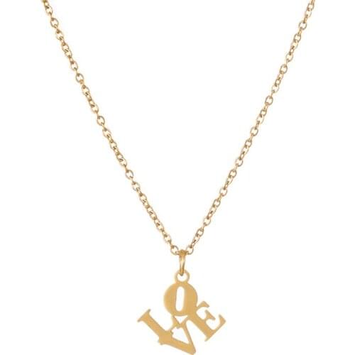 Eif Dock Stainless Steel Necklace For Women Love Word Sharp Gold And Silver Color Pendant Necklace Engagement Jewelry