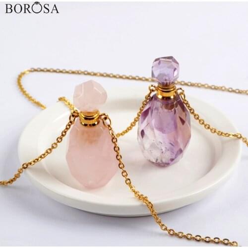 19" Multi-kind Gems Stone Perfume Bottle Diffuser Necklace Women Gold Crystal Chain Necklace Amethysts Pendant Necklaces WX1617