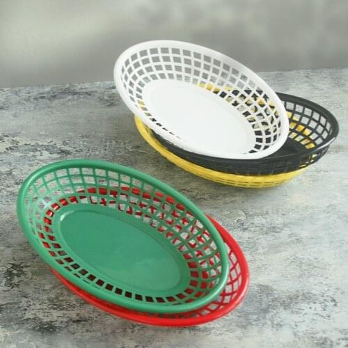6pcs Oval Plastic Fast Food Basket Picnic Plates French Fries Basket and Fry Serving Tray Restaurant Supply Red Black