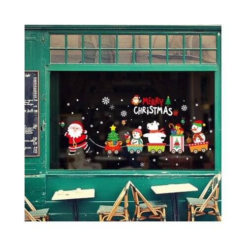 Christmas Wall Sticker Festival Santa Claus Train Window Decor Store Glass Door Seamless Wallpaper Christmas Decorations For Hom