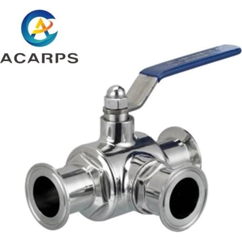 19mm 25mm 32mm 38 mm 304 Stainless Steel Sanitary Ball Valve 3 Way Tri Clamp Ferrule Type For Food Homebrew Diary