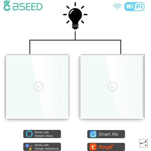 Bseed 1 Gang EU Standard Wifi Light Touch Switch Wall Switch Black White Golden With Mirror Crystal Glass Panel