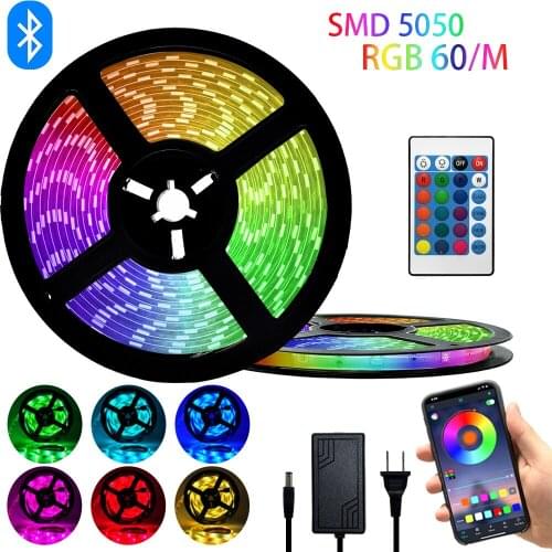 LED Strips Lights Bluetooth RGB 5050 60led Flexible Waterproof Tape Diode led strip set 5M 10M 15M DC 12V Remote Control+Adapter