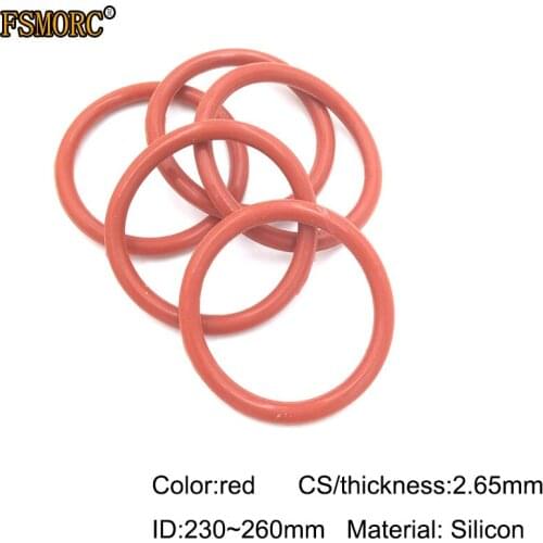 ID 230 236 240 250 258 260mm*2.65mm Thickness red silicon o-rings no poison Food Grade Seals gasket