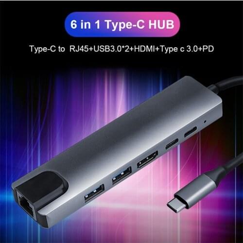 USB C HUB Adapter 6 in 1 USB C to USB 3.0 HDMI-Compatible Dock for MacBook Pro For Nintendo Switch USB-C Type C 3.0 2.0 Splitter