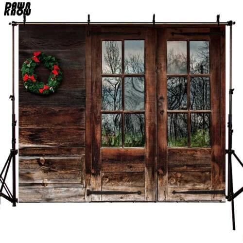 DAWNKNOW Christmas Theme Vinyl Photography Background Children Wooden Door Polyester Backdrops Photo Props Studio ST332