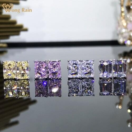Wong Rain 100% 925 Sterling Silver Radiant Cut Created Moissanite Gemstone Engagement Fashion Ear Studs Earrings Fine Jewelry