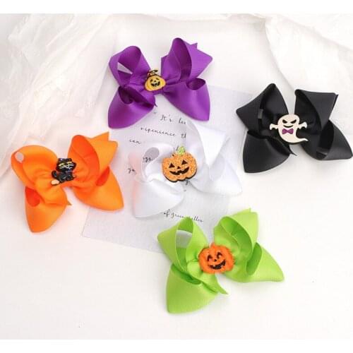 Halloween Theme Hair Bow Clips Cartoon Ghost Pumpkin Spider Web Headwear Kids Party Hair Accessories