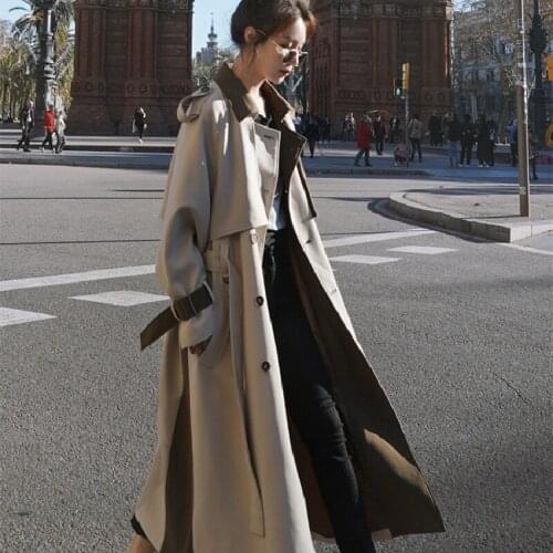 Mid-Length Trench Coat For Women Spring 2021 New Korean Fashion Loose Double-Breasted All-Match Vintage Windbreaker Female A679