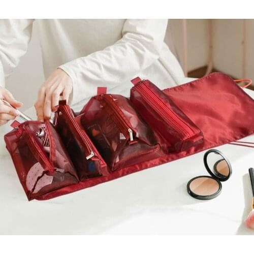 Women Fold Cosmetic Bag with Large Capacity Makeup Brush Storage Bag Waterproof Compartment Travel Makeup Brush Protective Cover