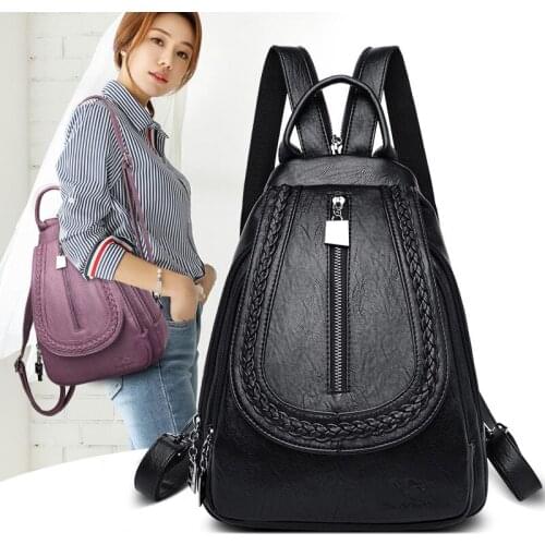 Women Leather Backpacks Zipper Female Chest Bag Sac A Dos Travel Back Pack Ladies Bagpack Mochilas School Bags for Teenage Girls