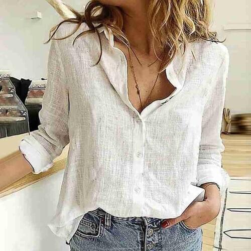 Leisure Wit Geel Shirts Button Revers Vest Top Lady Loose Lange Mouwen Oversized Shirt Womens Blouses Lente Blusas Mujer