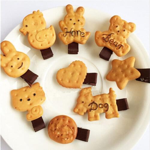 Simulation Cookie Bear Cat Dog Animal Heart Hairpin Hair Clip Hair Ring Elastic Rubber Bands Hair Rope for Baby Girls Cute
