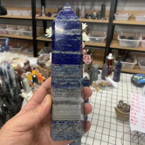 1Pc natural lapis lazuli crystal to improve mood healing point gemstone hexagonal stone mineral home decor