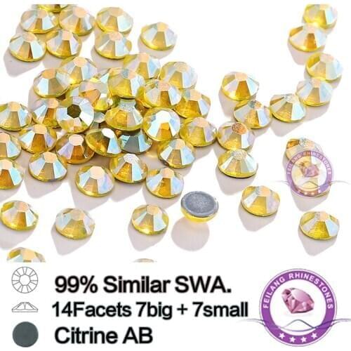 99% Similar SWA. Shining Colors Citrine AB Hotfix Rhinestones SS16 SS20 1440pcs Crystals For Luxury Dresses
