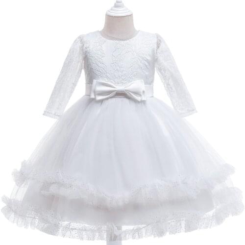 Princess White Dress for Baby Girl Flower Elegant Girls Dresses Winter Long Sleeves Lace Party Christmas Kids Dresses Clothes