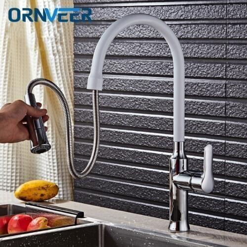 White Pull Out Kitchen Faucet Bathroom Mixer Tap Deck Mounted Swivel Spout Stream Sprayer Lead-free Shower Mixer Tap torneira