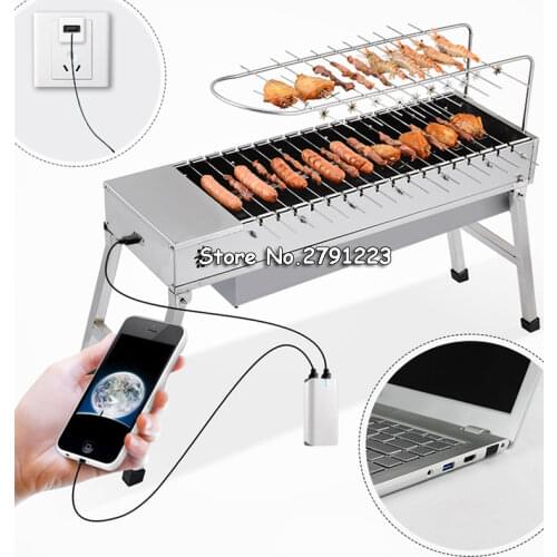 Household USB electric charcoal grill/Automatic flip barbecue stove with dedicated fork stainless steel BBQ grills
