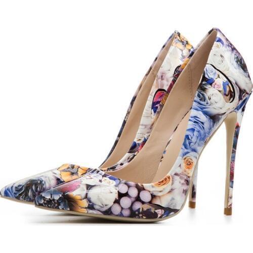 FGHGF NEW,Womens heel pumps shoes, sexy pointed 12 cm high heels, notes, patent leather fabric, suitable for parties