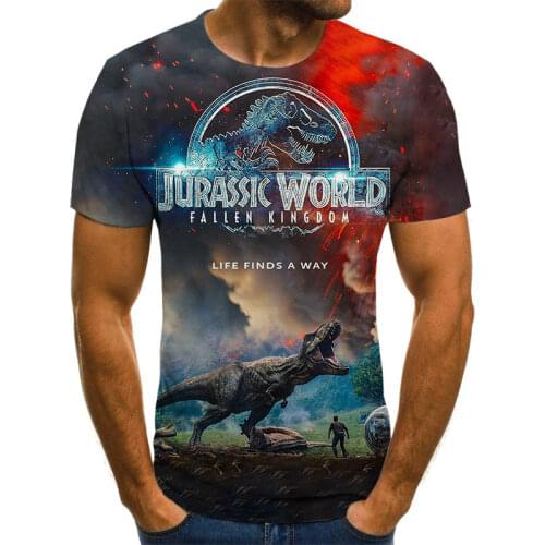 2021 Jurassic World Fallen Kingdom Cool Dinosaur Head 3D Printed T-shirt Boys and Girls Hip Hop Short Sleeve Shirt Adult Oversiz