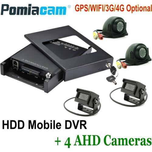 HDVR9804 Mobile HDD video record system GPS WIFI 3G 4G AHD Mobile DVR+4 AHD Cameras+4 extension Cables 4ch Car Rear View System