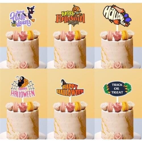 Halloween Cake Topper Cartoon Acrylic Cake Insert Card Witch Spider Pumpkin Party Decoration Cake Decor Insert Flag Supplier
