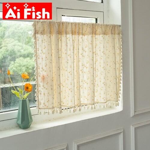Cotton Small Daisy Tassel Drapery Valance For Kitchen Window Pocket Cabinet Toilet Lace Floral Door Cafe Decoration Drapes #35
