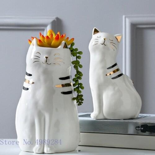 Ceramic Handicraft Ornaments Cat Cute Simulation Animal Vase Flowerpot Animal Sculpture Cartoon Childrens Room Statue Figurine
