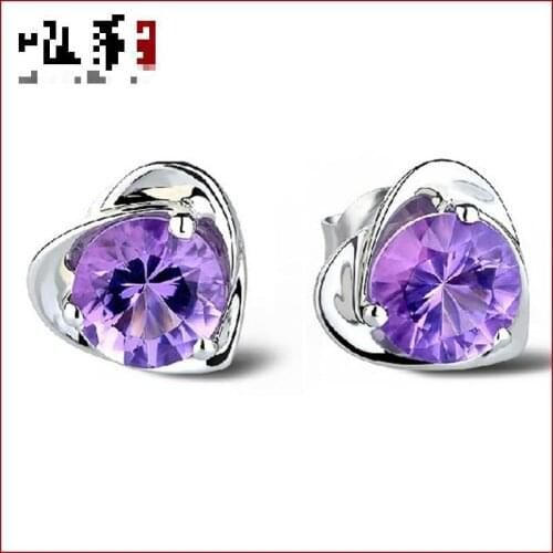 Korean Temperament Female Earrings Cute Original Heart-shaped Purple Zircon Shiny Ear Jewelry Wedding Accessories Birthday Gift