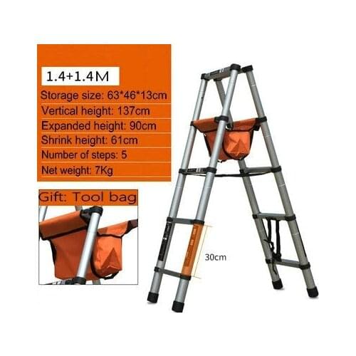 1.4+1.4M Trestle Ladder Multi-function Household Ladder Folding Telescopic Ladder Thickened Engineering Ladder Aluminum Alloy