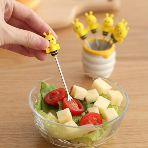 Cartoon Fruit Sticks Set Childern Salad Forks With Shelf Tableware Set Dessert Snack Forks Set Multifunction Child' s Food Stick